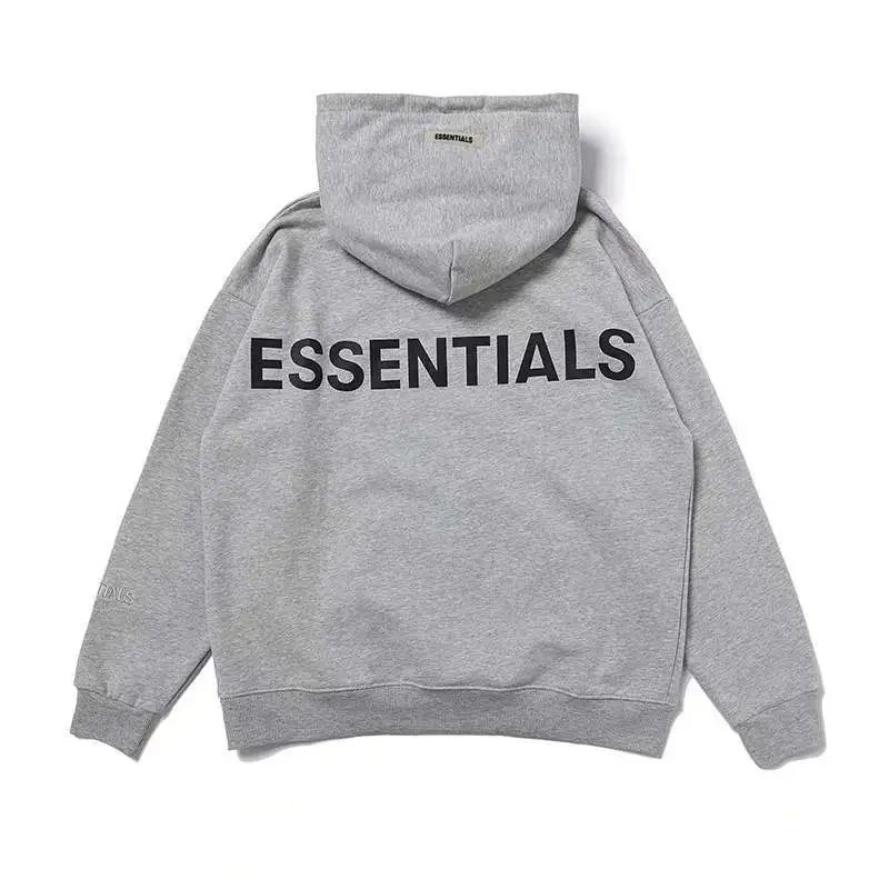 Oversized Reflective Print Pullover Hoodie Unisex Ash Grey - Essentials - Cnfans - $36.13