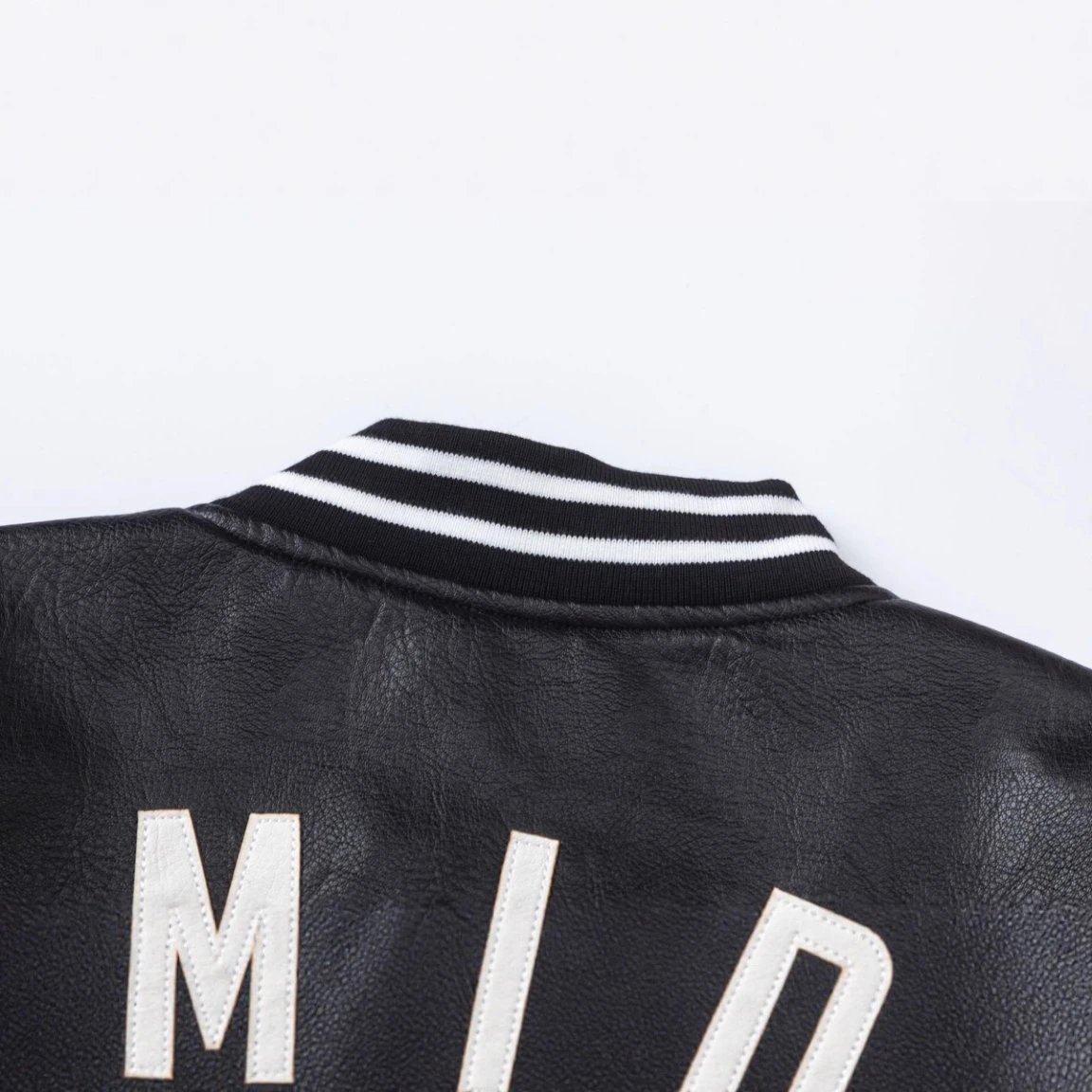 Amiri PU Leather Varsity Jacket Black - Gallery Image 4 - Detailed View