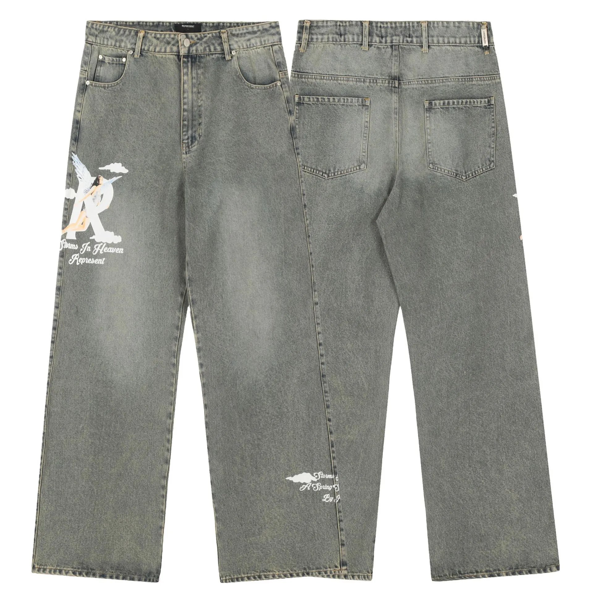REPRESENT Angel Letter Straight Jeans Grey - High Quality Product Image - Cnfans