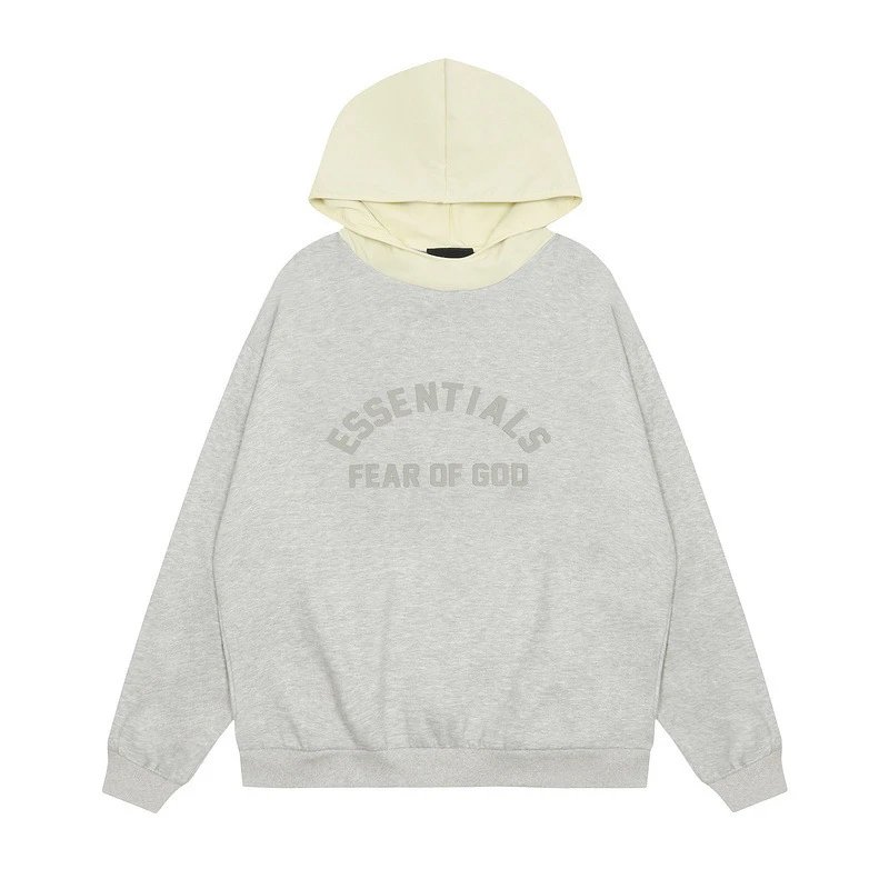 Streetwear Pullover Hoodie Fleece Colorblock Unisex Ash Grey - Essentials - Cnfans - $31.29