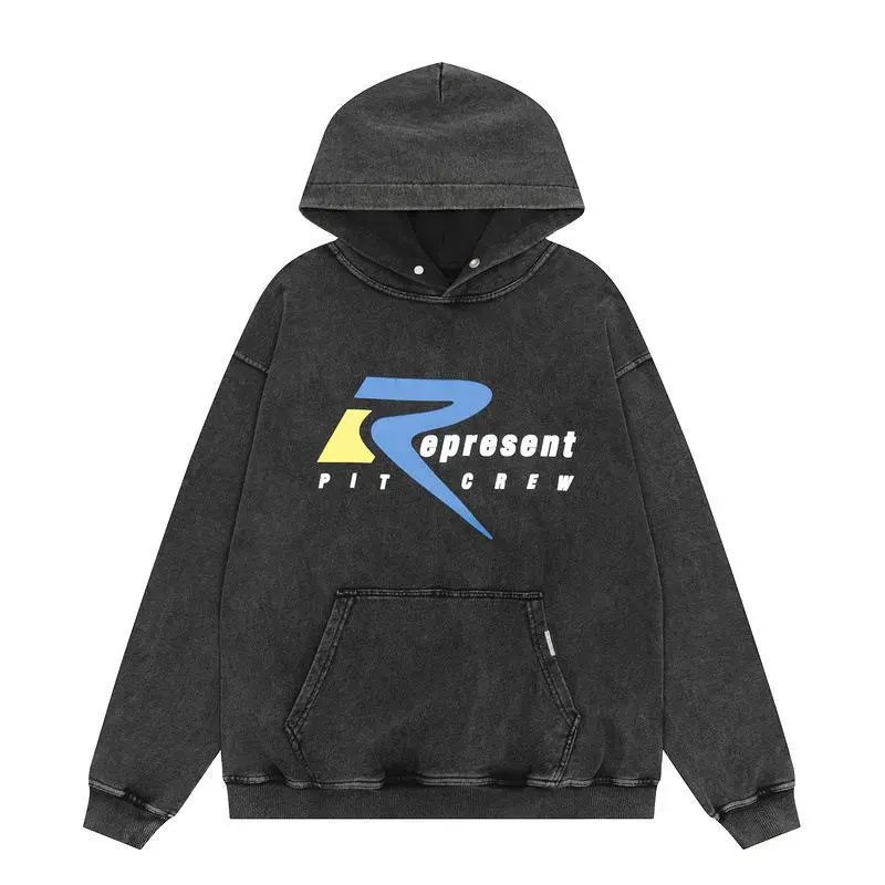 REPRESENT Washed Hoodie Black - Gallery Image 4 - Detailed View