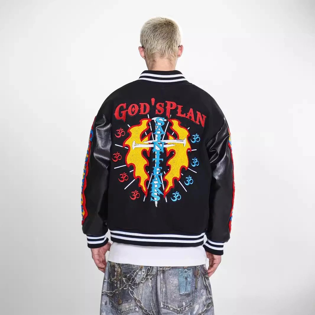 Saint Leather Sleeves Varsity Jacket - Gallery Image 4 - Detailed View