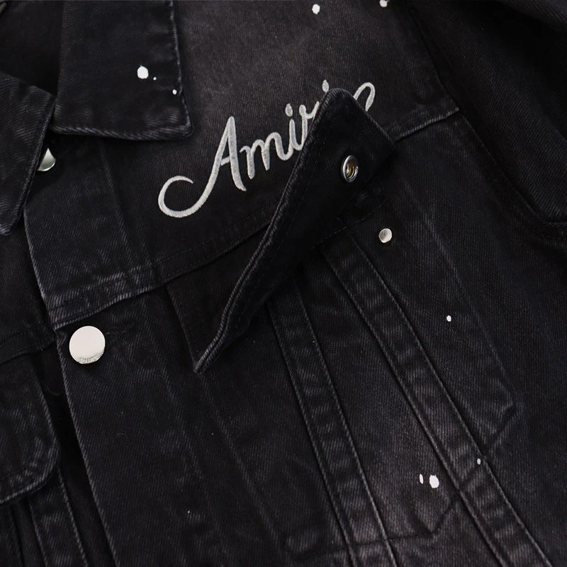 Amiri Splatter Paint Denim Jacket Black - Gallery Image 3 - Detailed View