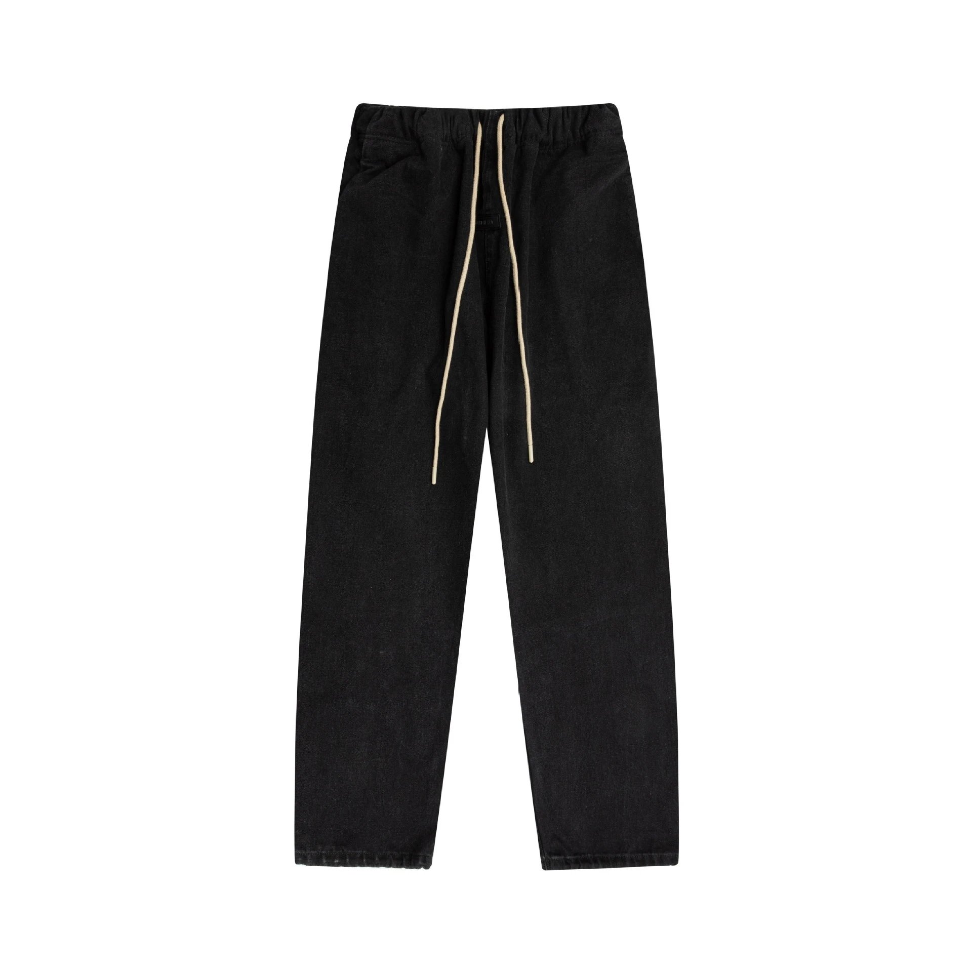 Streetwear Denim Drawstring Trousers Unisex Charcoal Black - Essentials - Cnfans - $42.90