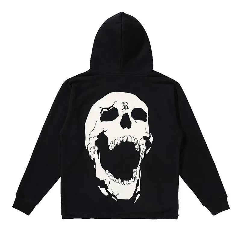 Streetwear Skull Print Hoodie Midnight Black - Related Product - Cnfans