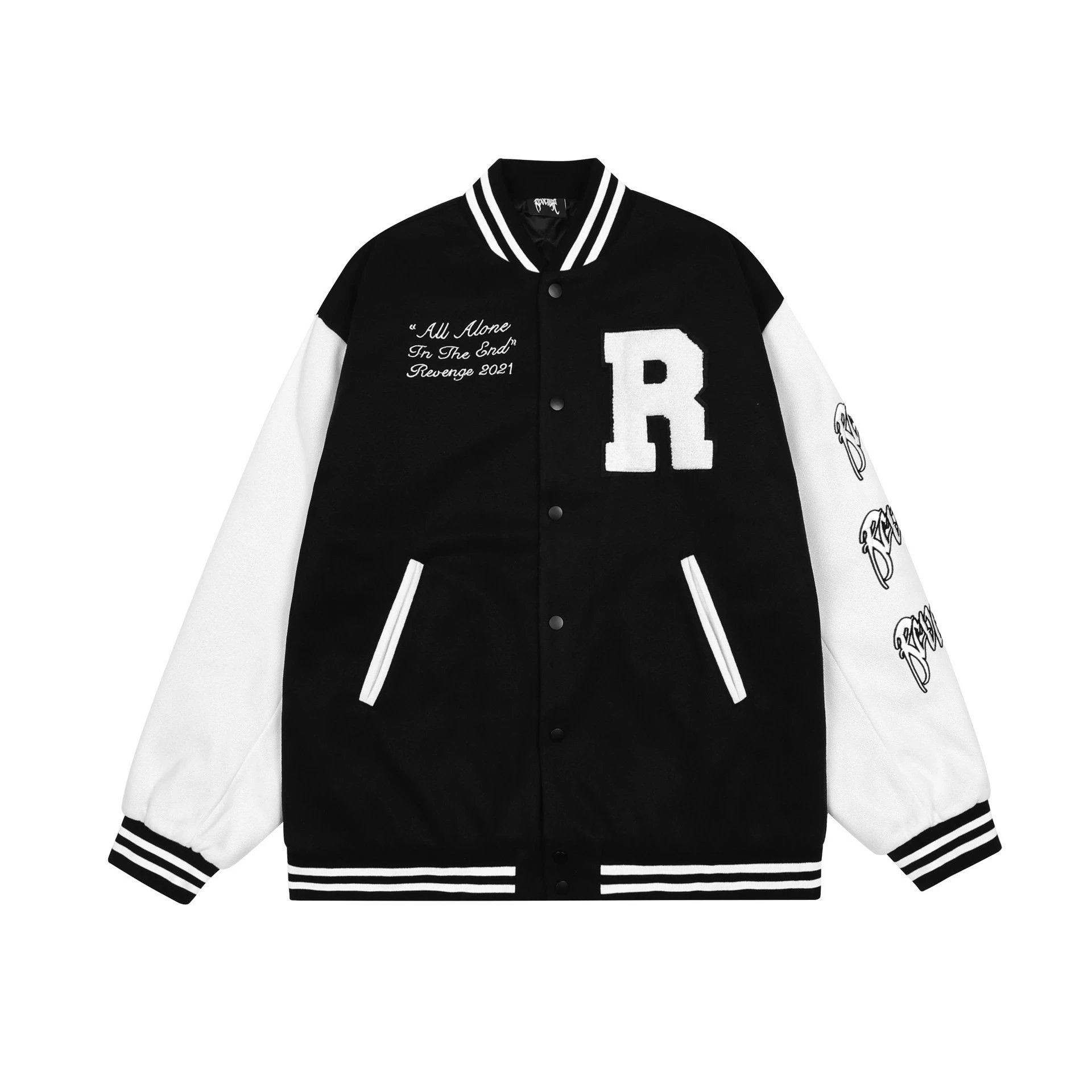 Streetwear Varsity Jacket Wool Skull Embroidery Ivory - Related Product - Cnfans