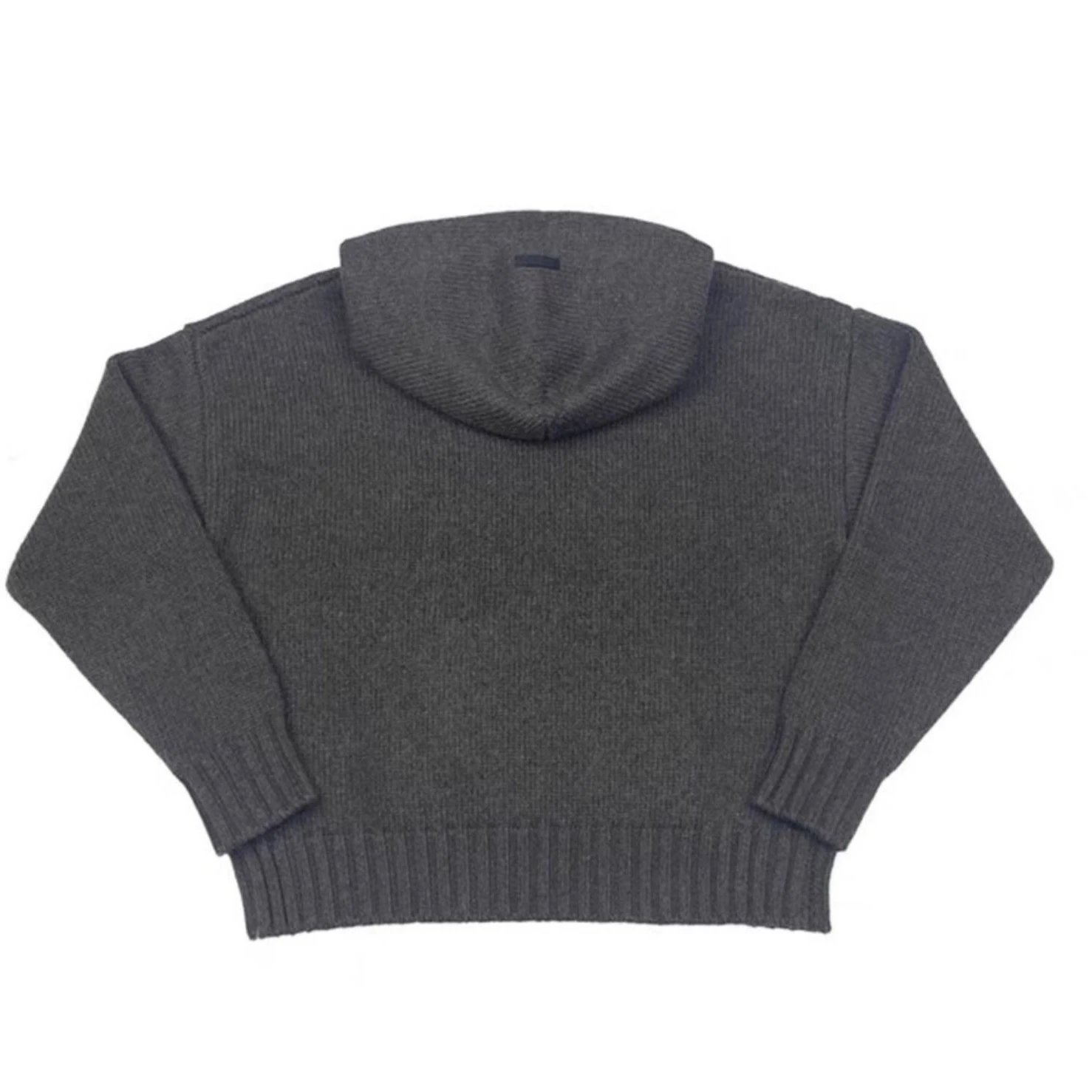 Unisex Knit Hoodie Sweater Casual Streetwear Charcoal - Gallery Image 2 - Detailed View