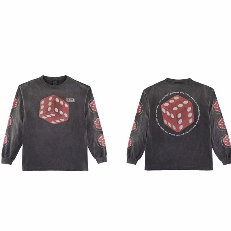 Saint Dice Print Long Sleeve Tee Black - High Quality Product Image - Cnfans