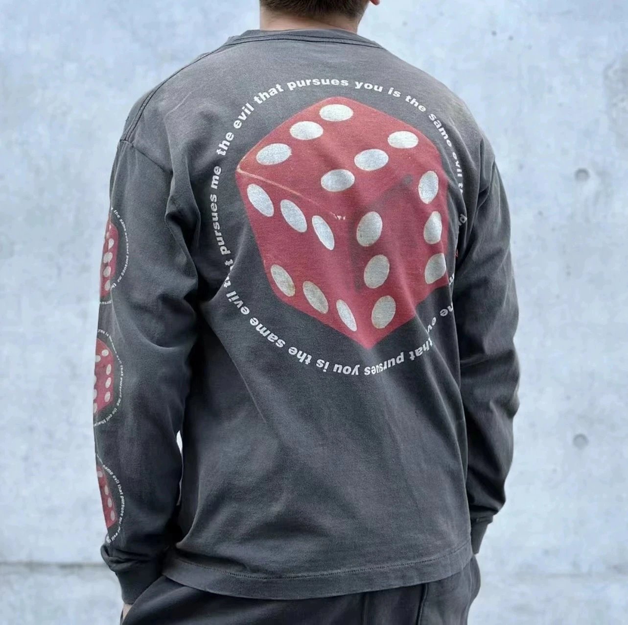 Saint Dice Print Long Sleeve Tee Black - Gallery Image 3 - Detailed View