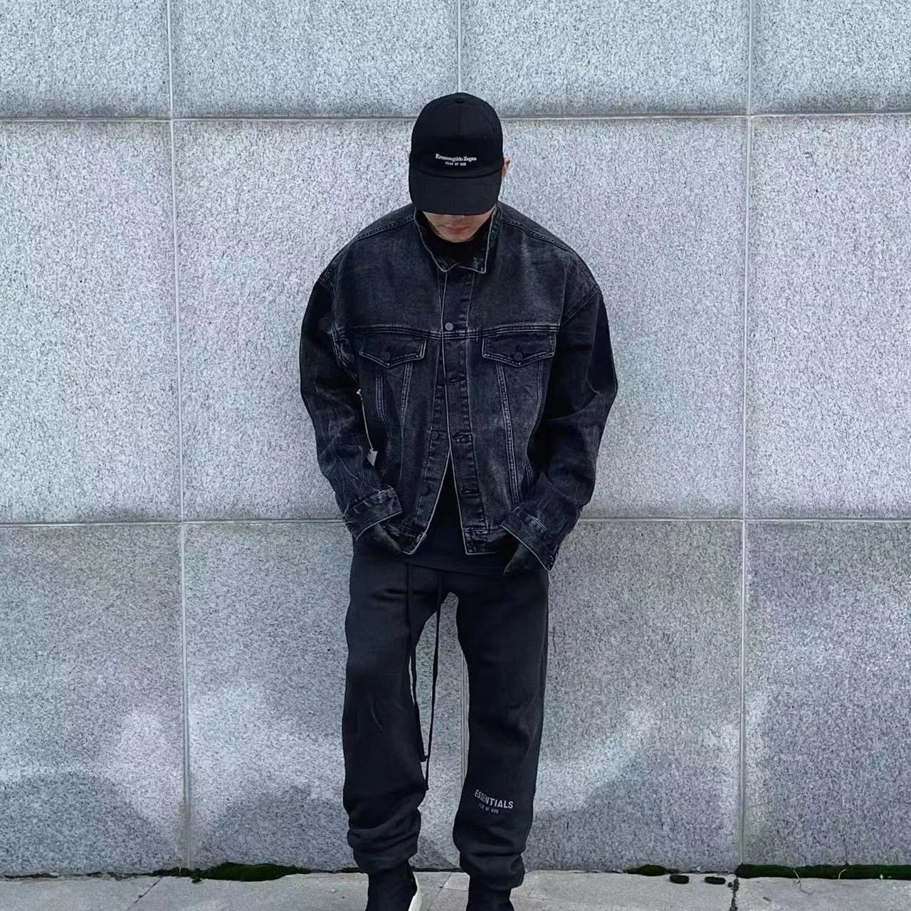 Vintage Washed Denim Jacket Unisex Streetwear Charcoal Black - Gallery Image 3 - Detailed View