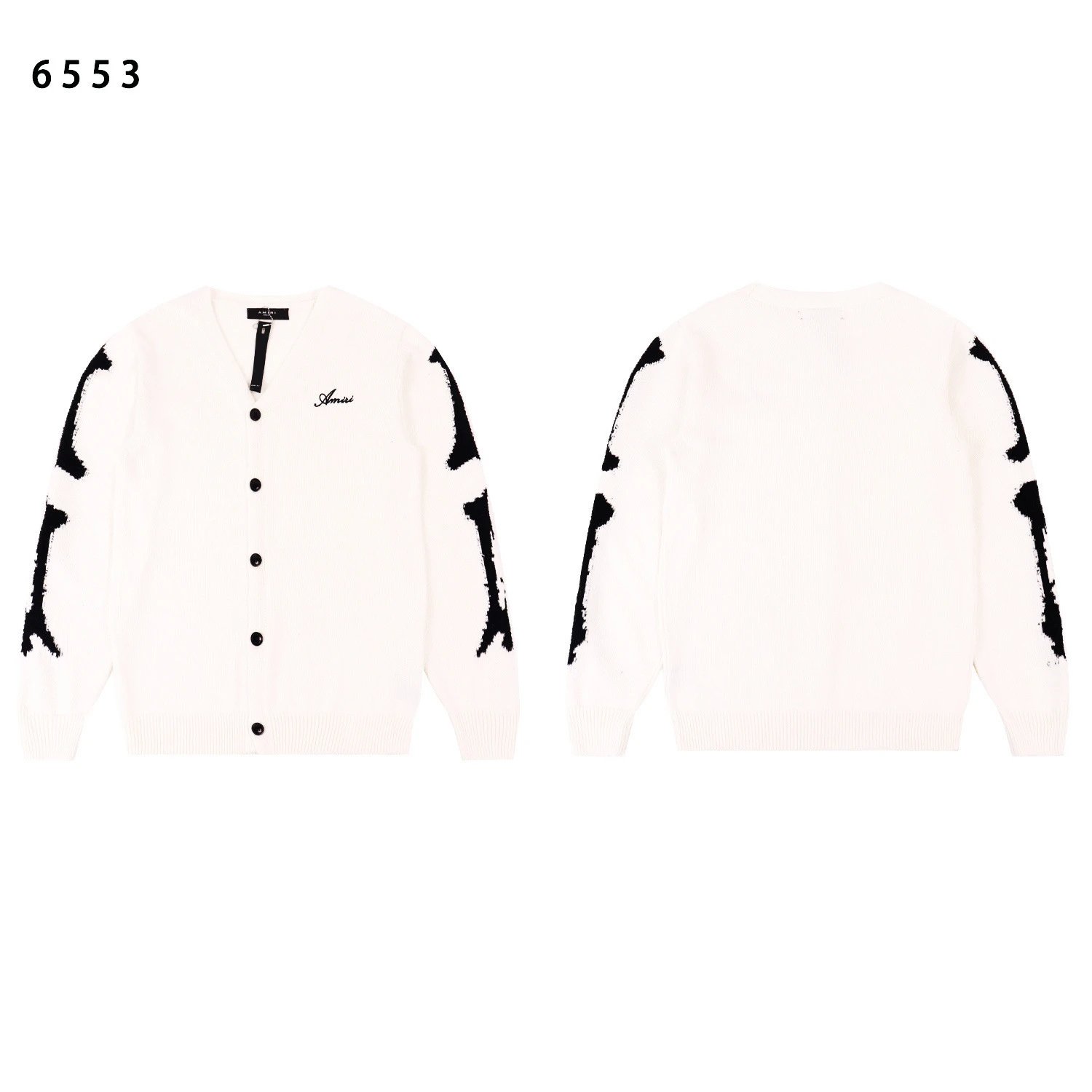 AMRI Bone Pattern Knit Cardigan Multicolor - Gallery Image 2 - Detailed View