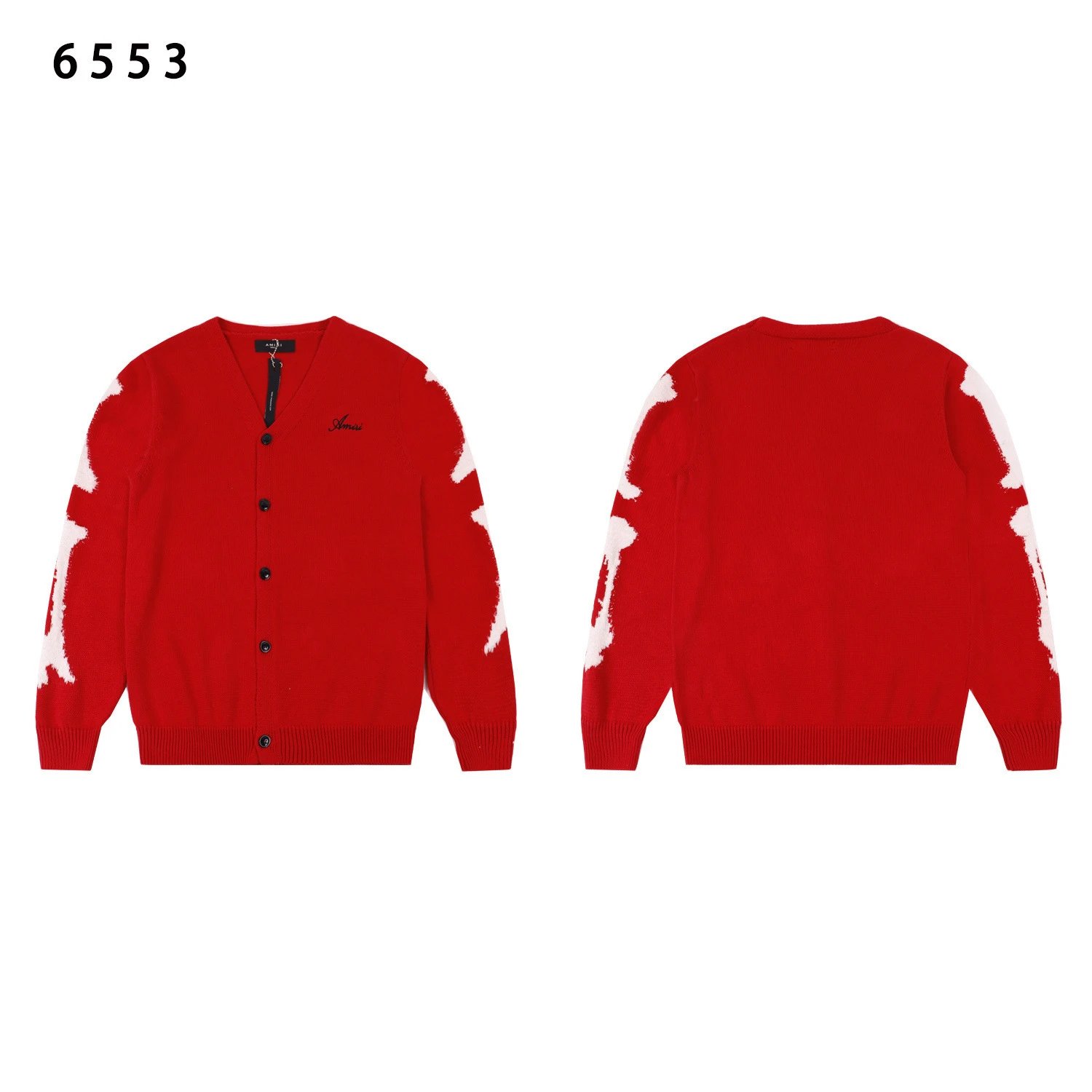 AMRI Bone Pattern Knit Cardigan Multicolor - Gallery Image 3 - Detailed View