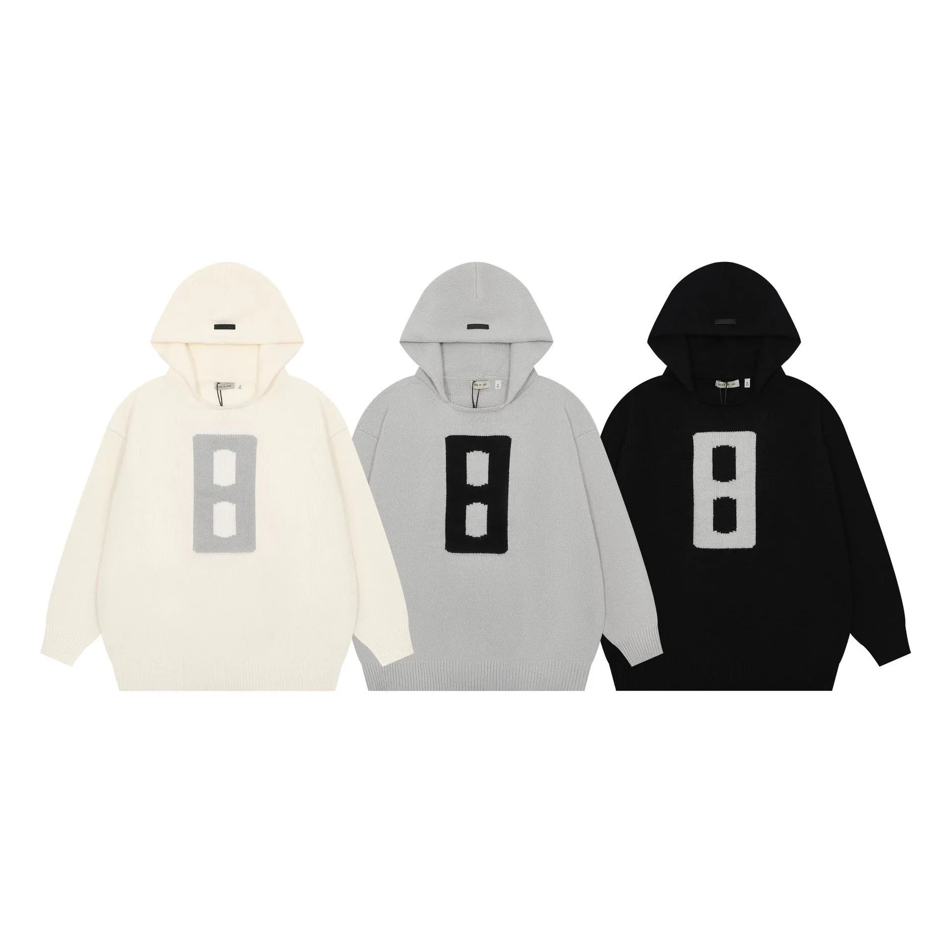 Oversized Knit Hoodie Sweater Jacquard 8 High Street Black - Gallery Image 2 - Detailed View