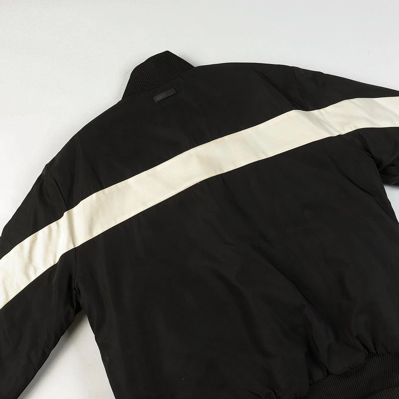 Unisex High Street Bomber Cotton Jacket Ebony Black - Gallery Image 5 - Detailed View