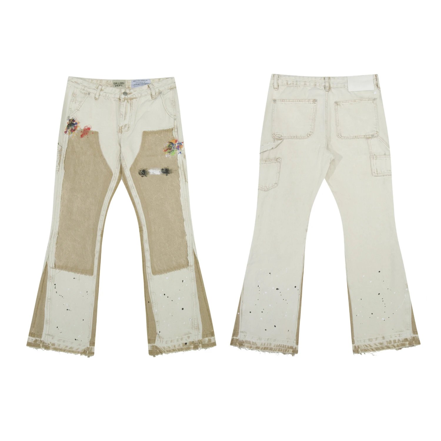 Patchwork Casual Denim Trousers Beige - Gallery Dept - Cnfans - $50.65