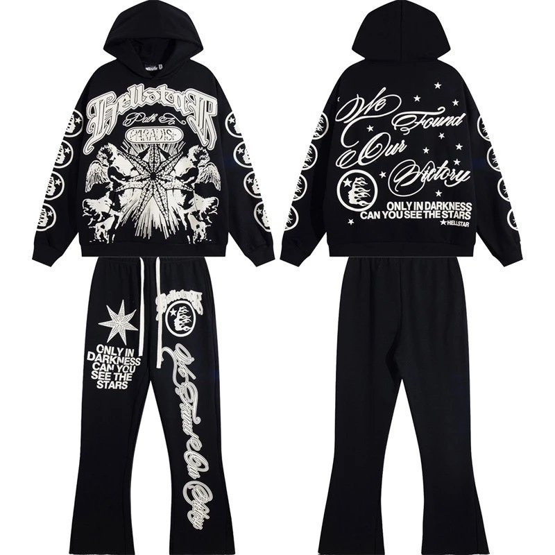 Street Style Graphic Hoodie Set Onyx - Related Product - Cnfans