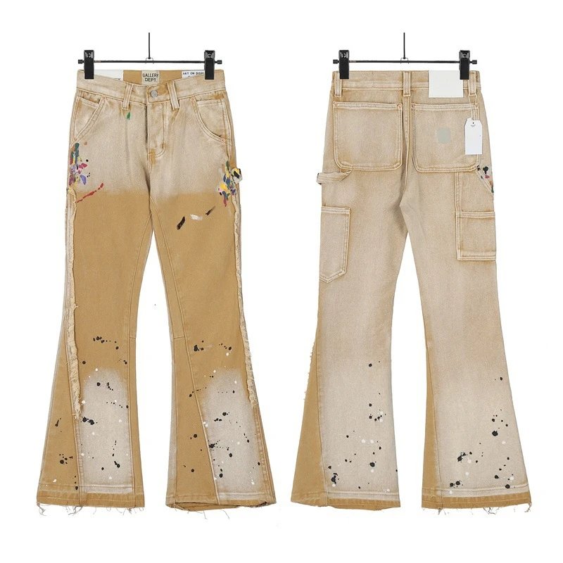 Flared Distressed Denim Pants Ochre - Gallery Dept - Cnfans - $44.84