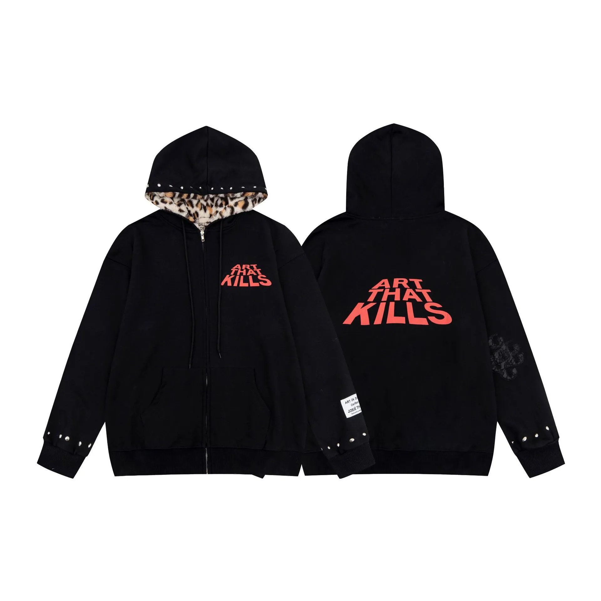 Studded Hoodie Jacket Noir - Gallery Image 4 - Detailed View