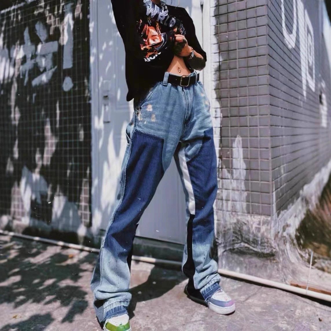 Vintage Flare Jeans with Indigo Patchwork - Gallery Image 3 - Detailed View