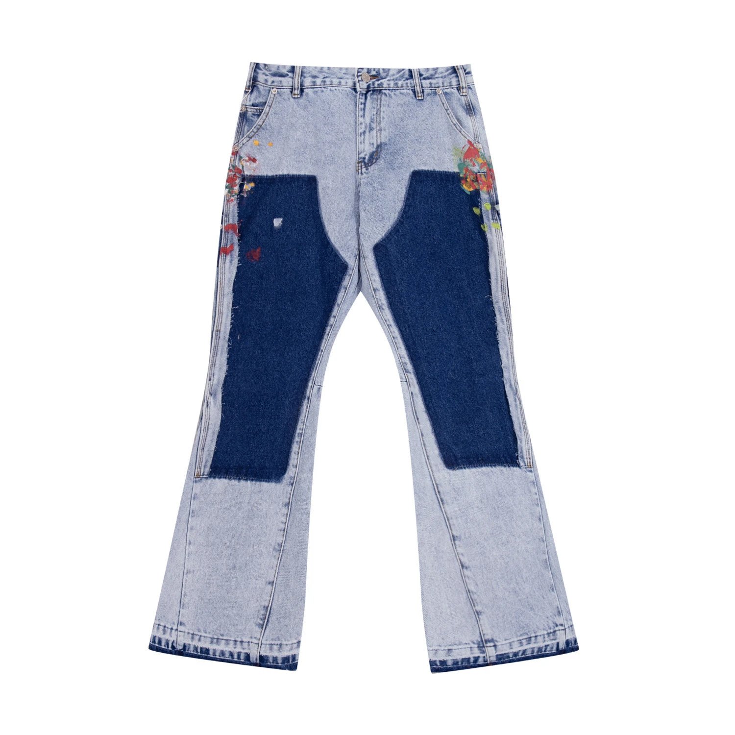 Vintage Flare Jeans with Indigo Patchwork - Gallery Image 5 - Detailed View