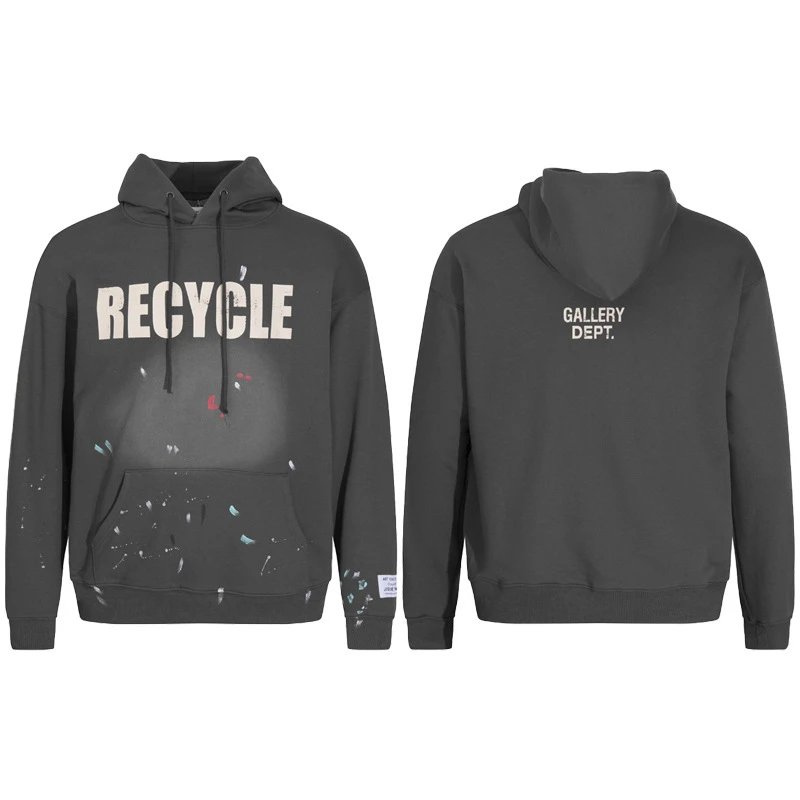 Hand-Painted Letter Print Hoodie Dusty Gray - Related Product - Cnfans