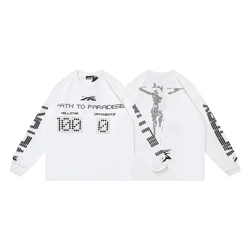 Graphic Long Sleeve Tee White - Hellstar - Cnfans - $26.13