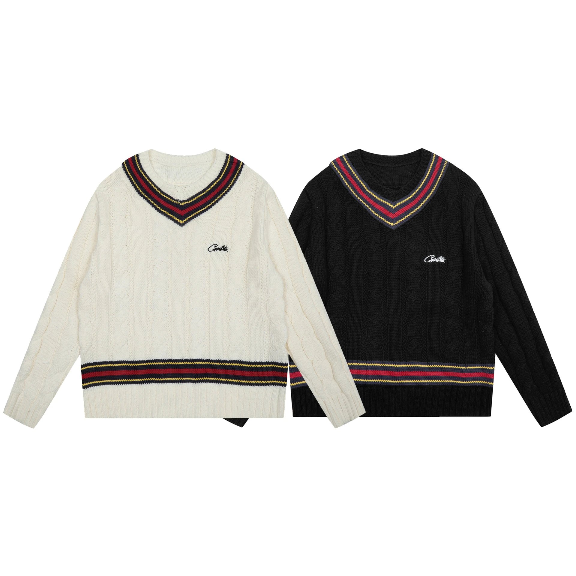 Corteiz Cable Knit V-Neck Sweater Multi - High Quality Product Image - Cnfans