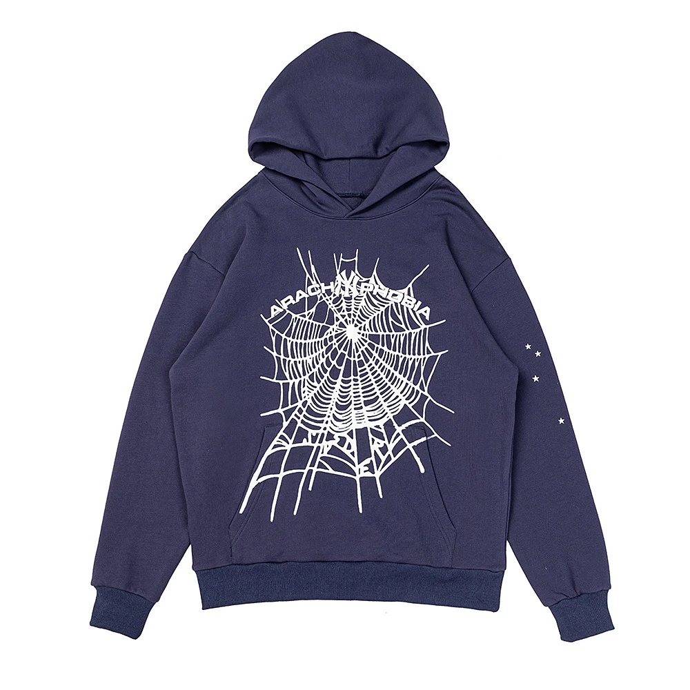 High Street Hoodie Set with Cobweb Graphic Midnight Blue - Sp5der - Cnfans - $36.45