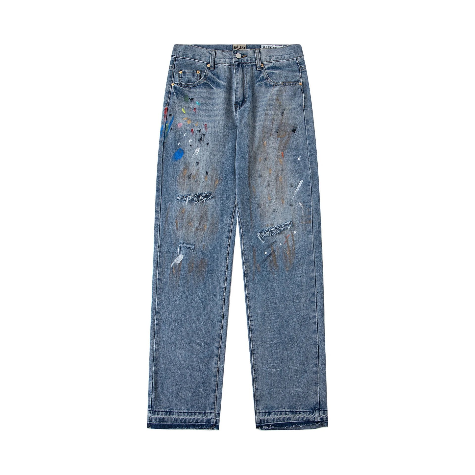 Hand-Painted Distressed Denim Pants Azure - Gallery Image 3 - Detailed View