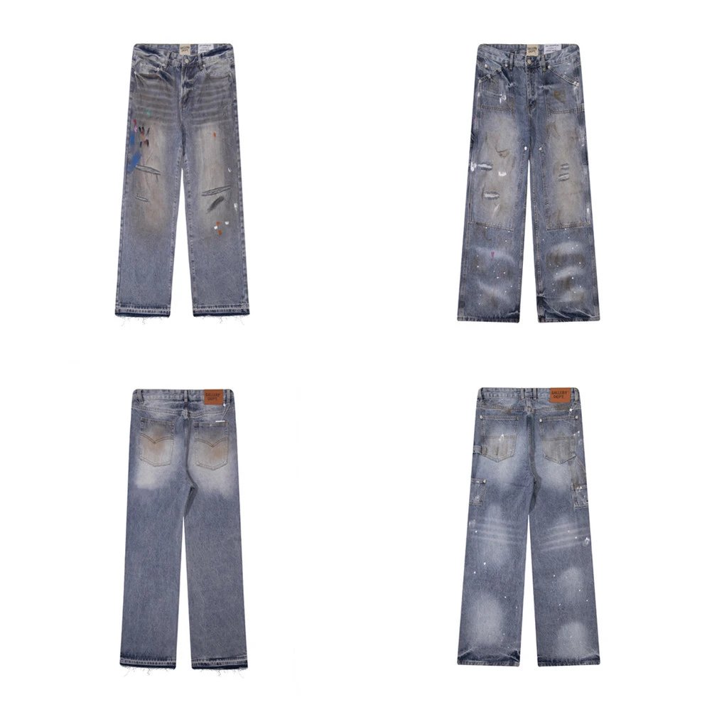 Hand-Painted Denim Pants Azure - Gallery Image 1 - Detailed View