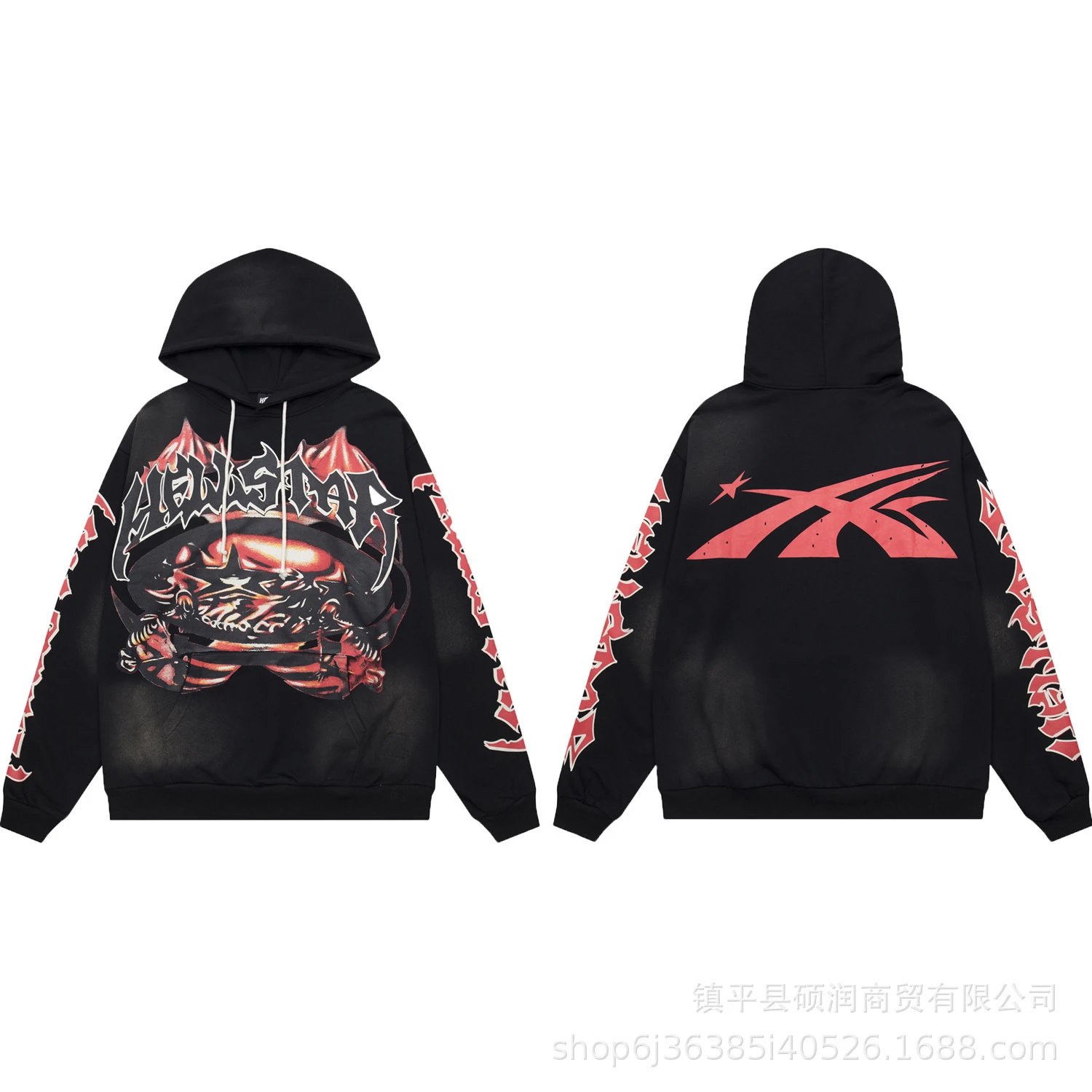 Streetwear Skull Hoodie Set Ebony Black - Related Product - Cnfans