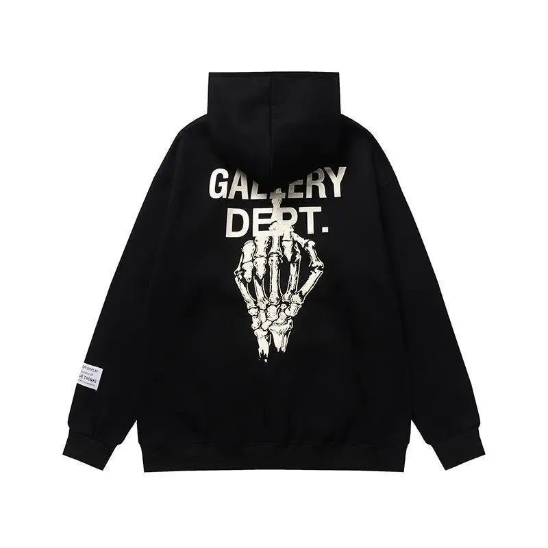 Cotton Hoodie Skeleton Print Noir - Gallery Image 4 - Detailed View