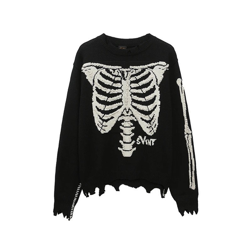 Saint Vintage Skeleton Knit Sweater Black - Gallery Image 5 - Detailed View