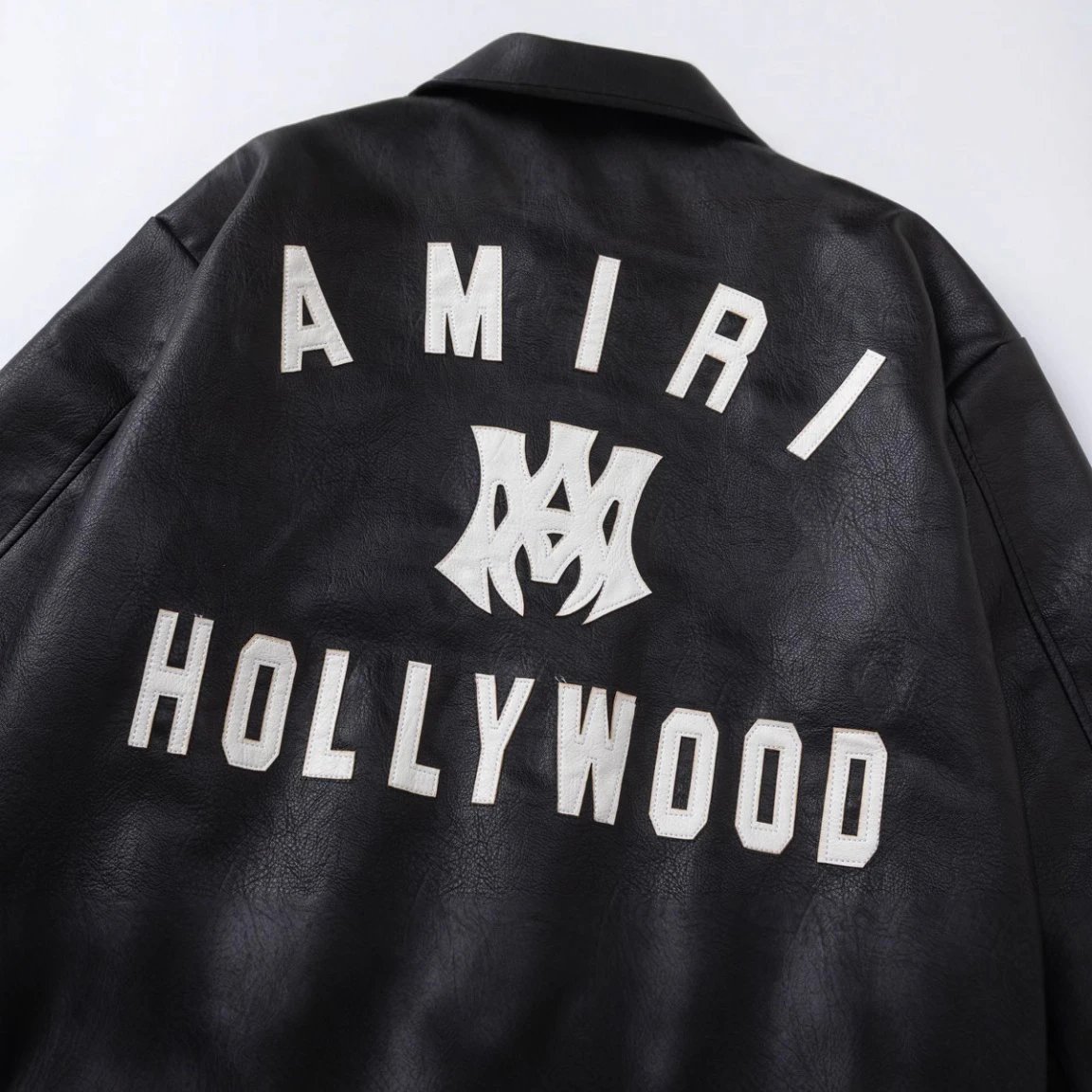 Amiri PU Leather Varsity Jacket Black - Gallery Image 2 - Detailed View
