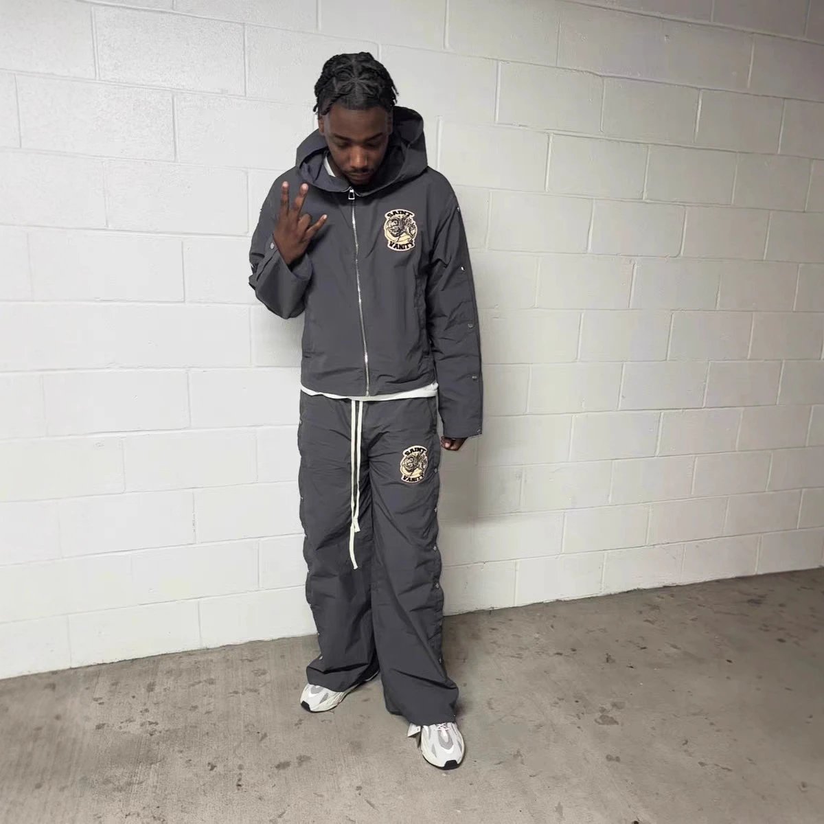 Saint Embroidered Hooded Windbreaker Set Multicolor - Gallery Image 3 - Detailed View