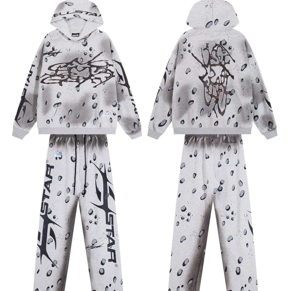 Streetwear Graphic Hoodie Sweatpants Set Ash Grey - Related Product - Cnfans
