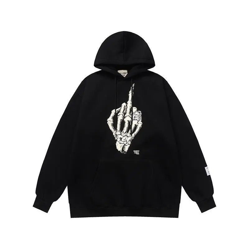Cotton Hoodie Skeleton Print Noir - Gallery Dept - Cnfans - $31.29