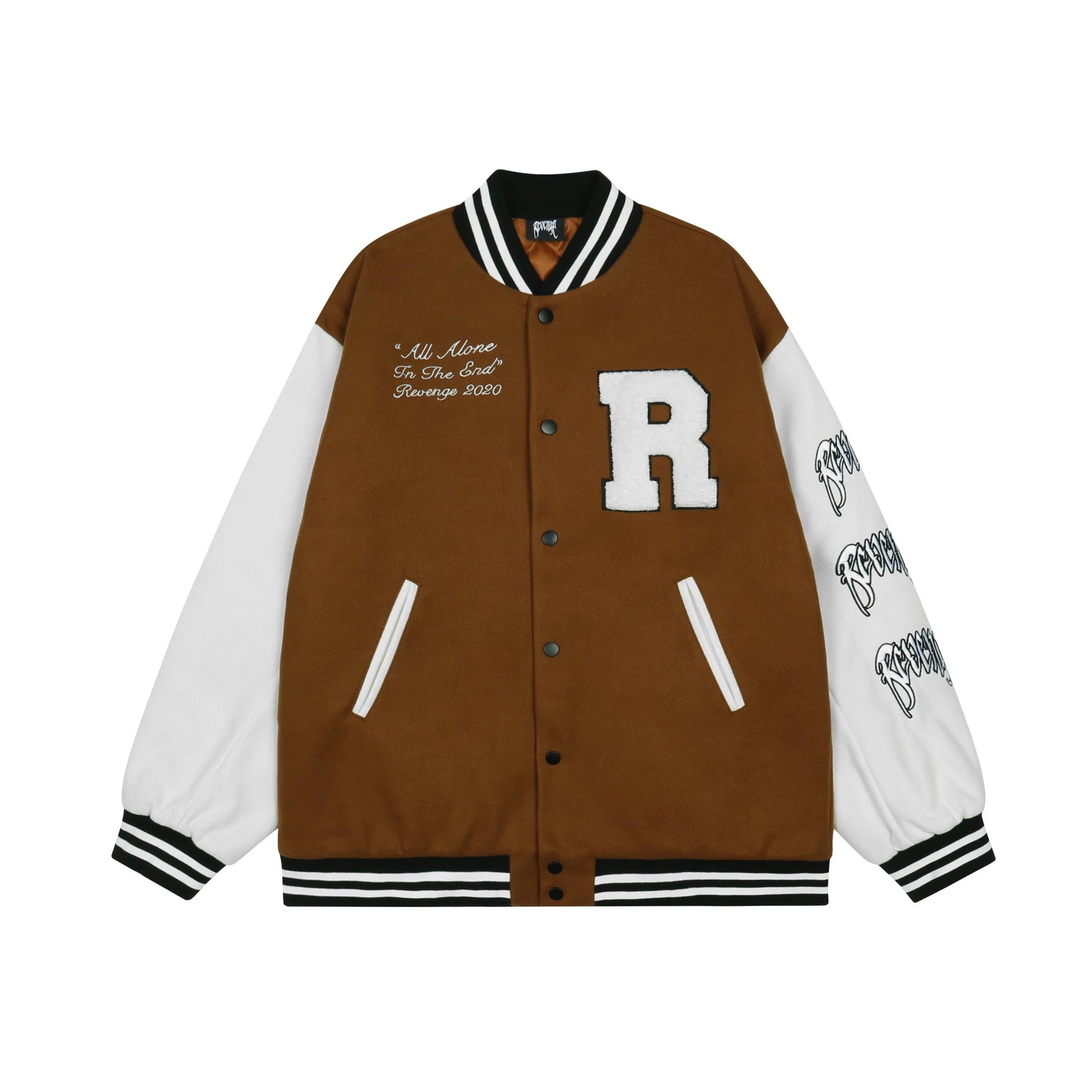 Streetwear Varsity Jacket Wool Skull Embroidery Ivory - Gallery Image 2 - Detailed View