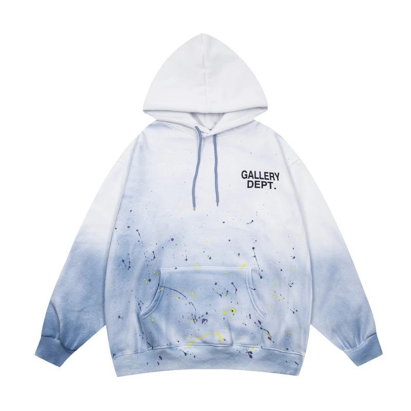Gradient Tie-Dye Hoodie with Splatter in Frosted Blue - Gallery Dept - Cnfans - $37.74