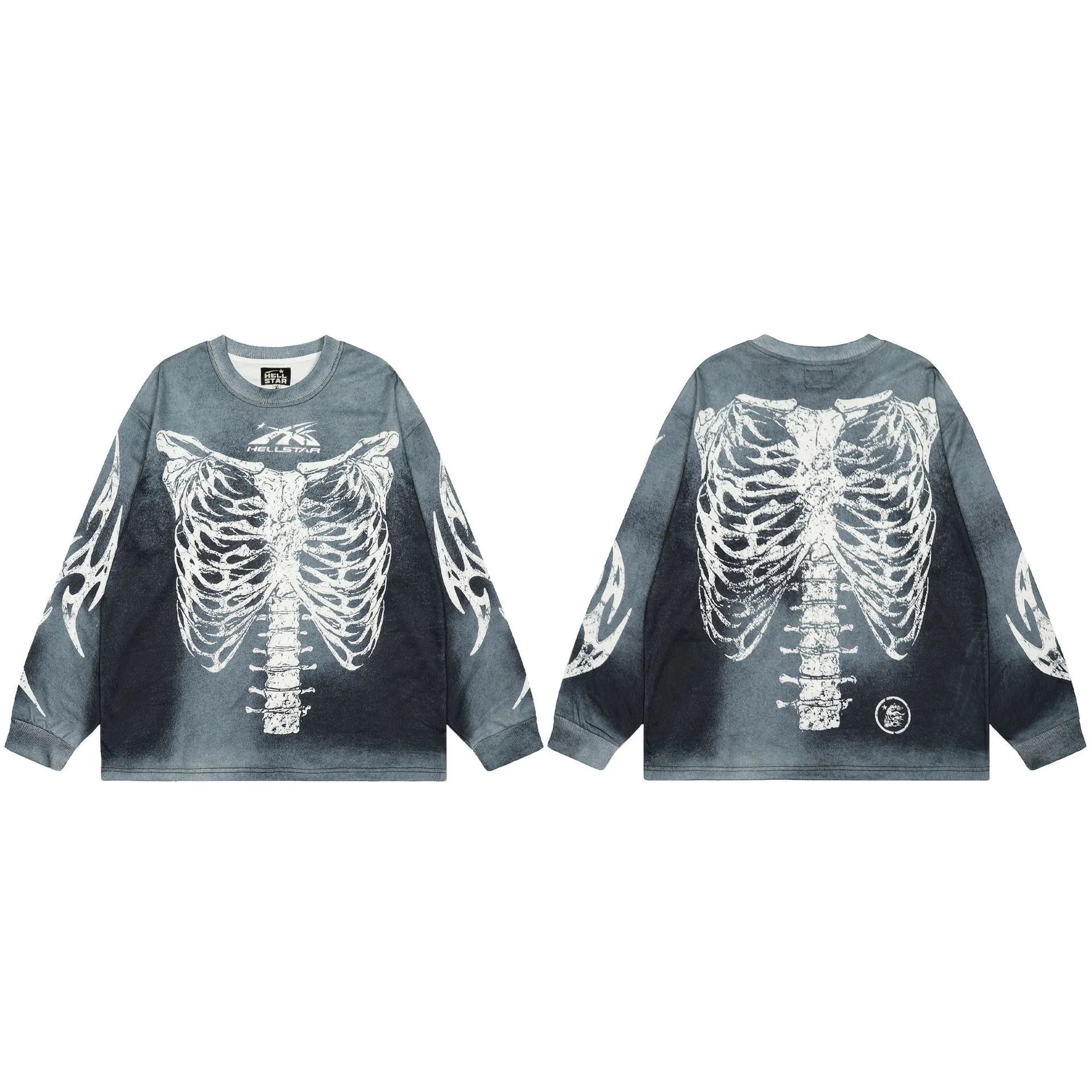 Skeleton Graphic Streetwear Tee Charcoal - Hellstar - Cnfans - $27.74