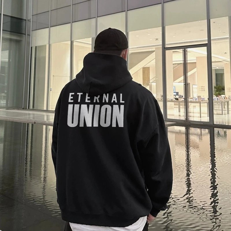 Gothic Graphic Pullover Hoodie Streetwear Cotton Black - Gallery Image 4 - Detailed View