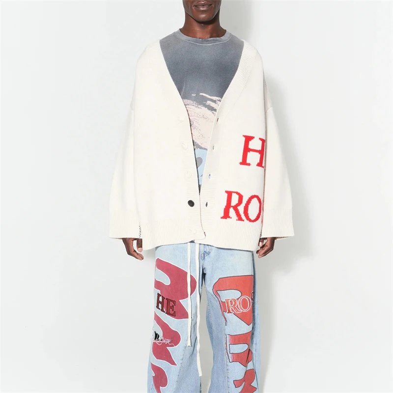 Oversized Knit Cardigan Sweater Ivory - Gallery Image 2 - Detailed View