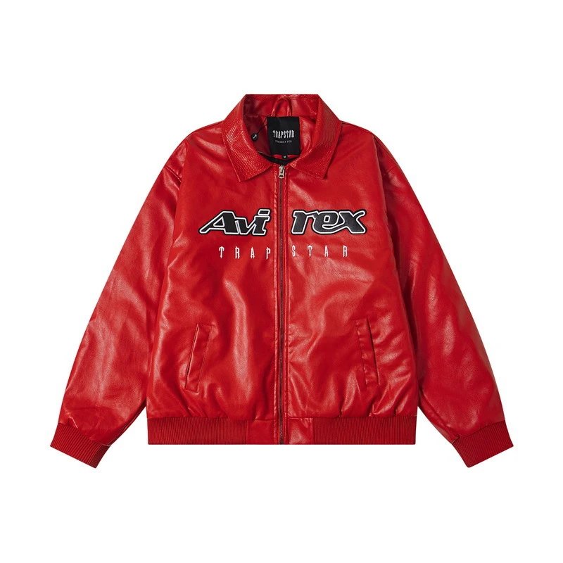 Trapstar Red Aviator Leather Jacket - Gallery Image 2 - Detailed View