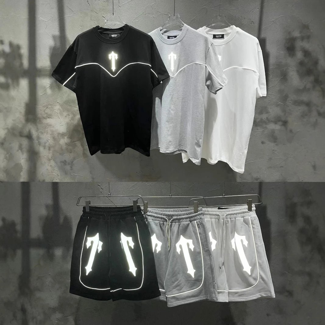Reflective Letter Print T-Shirt Shorts Set Multi - High Quality Product Image - Cnfans