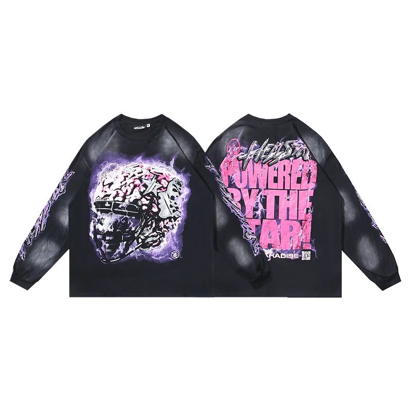 Vintage Washed Graphic Long Sleeve Tee Violet Black - Hellstar - Cnfans - $29.35