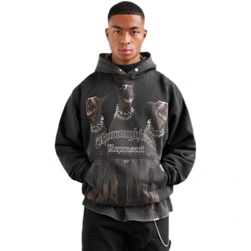 Represent Doberman Vintage Hoodie Grey - Gallery Image 2 - Detailed View