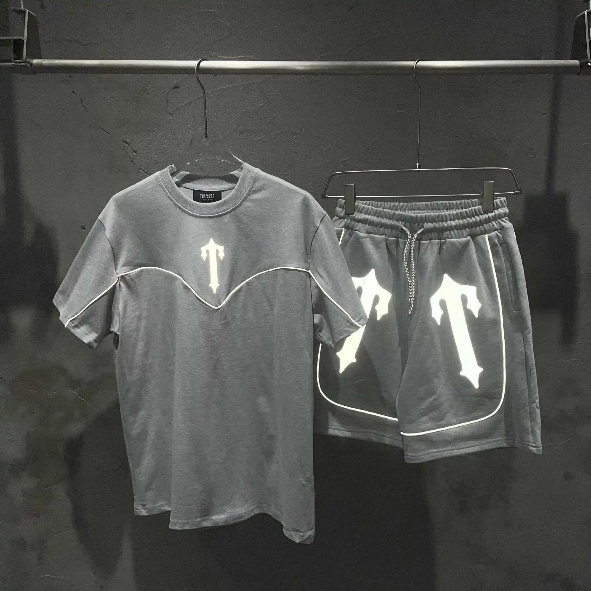 Reflective Letter Print T-Shirt Shorts Set Multi - Gallery Image 4 - Detailed View