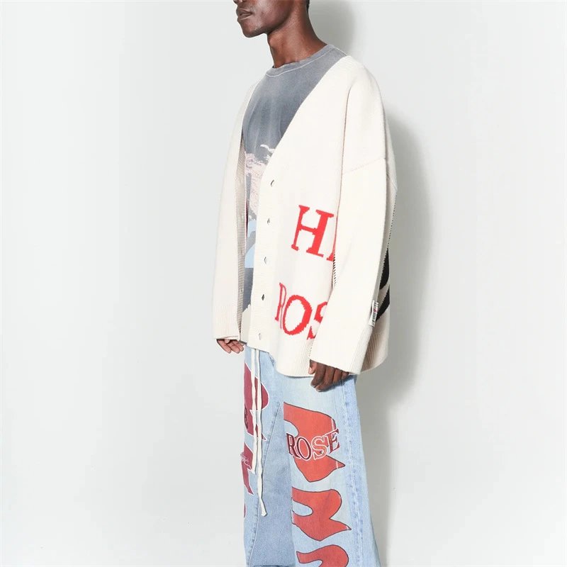 Oversized Knit Cardigan Sweater Ivory - Gallery Image 4 - Detailed View