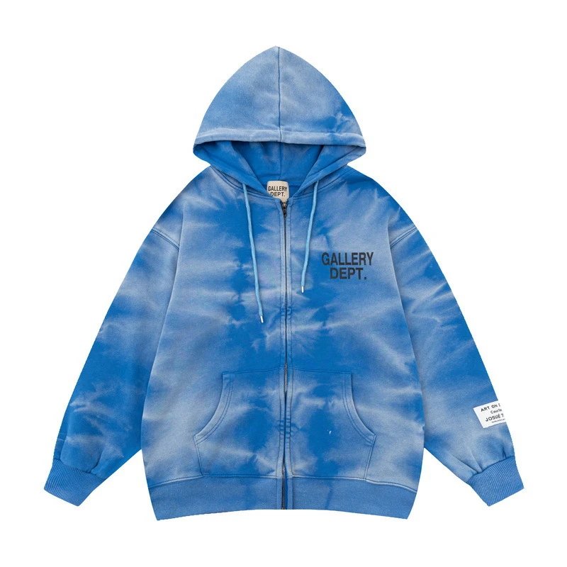 Vintage Tie Dye Zip Hoodie Unisex Azure - Gallery Image 5 - Detailed View