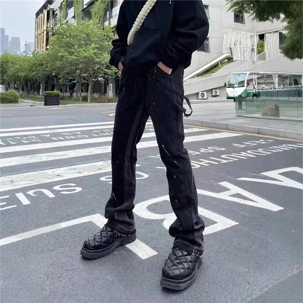 Street Flared Denim Pants Charcoal Black - Gallery Image 2 - Detailed View